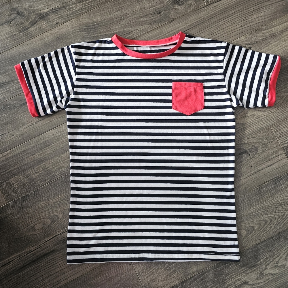 szM Black White Red Striped Short Sleeve Tee Summer Nautical Boatโ Spring Basics